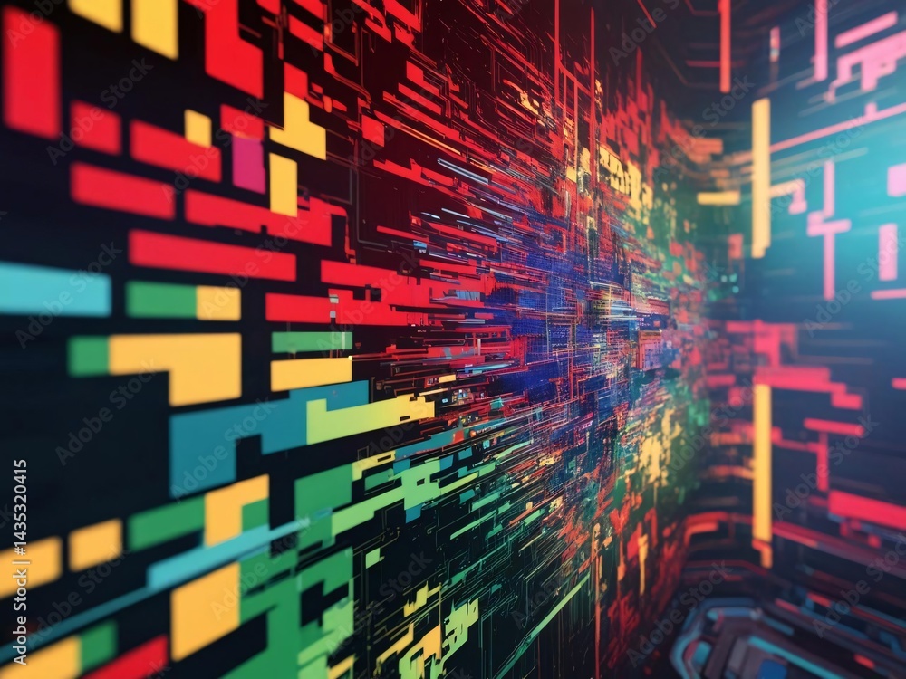 Poster abstract data flow visualization with colorful digital grid