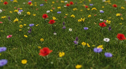 Detailed green grass with natural wildflower accents