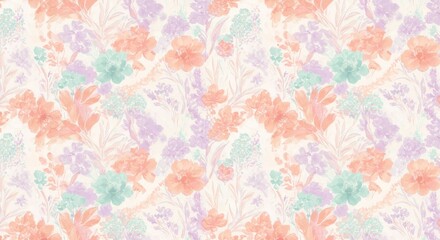Seamless floral meadow pattern in soft pastel tones