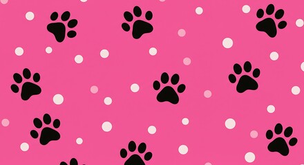Fototapeta premium Pink Paws And Polka Dots Paw Prints On Pink Happy Paws Pattern Black Paws Pink Dots Pretty Pink Paw Prints A Pink Paw Print Dream Sweet Pink Paw Pattern AI Generated