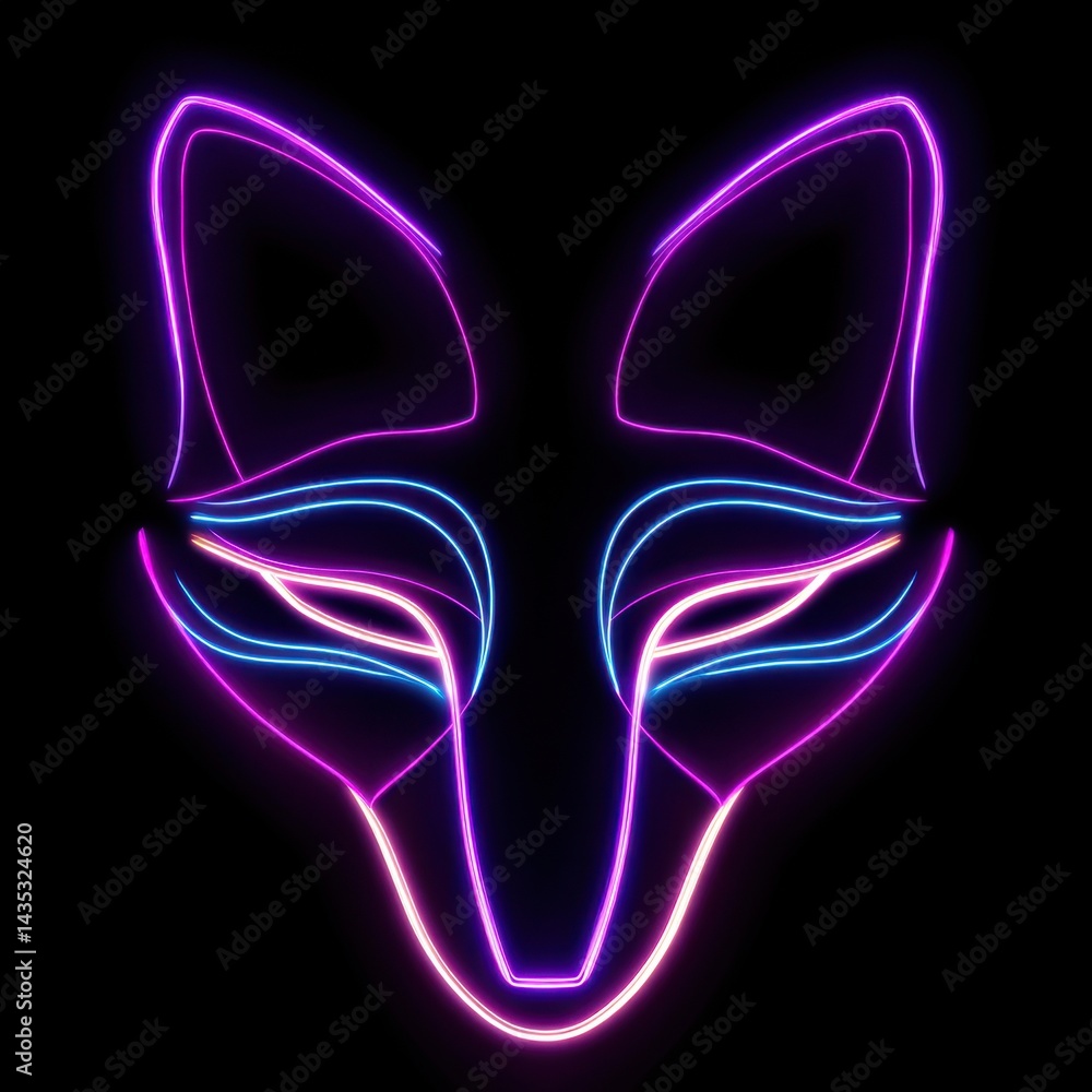 Aufkleber abstract fox mask design illuminated with vibrant neon lights against a dark background creating a m