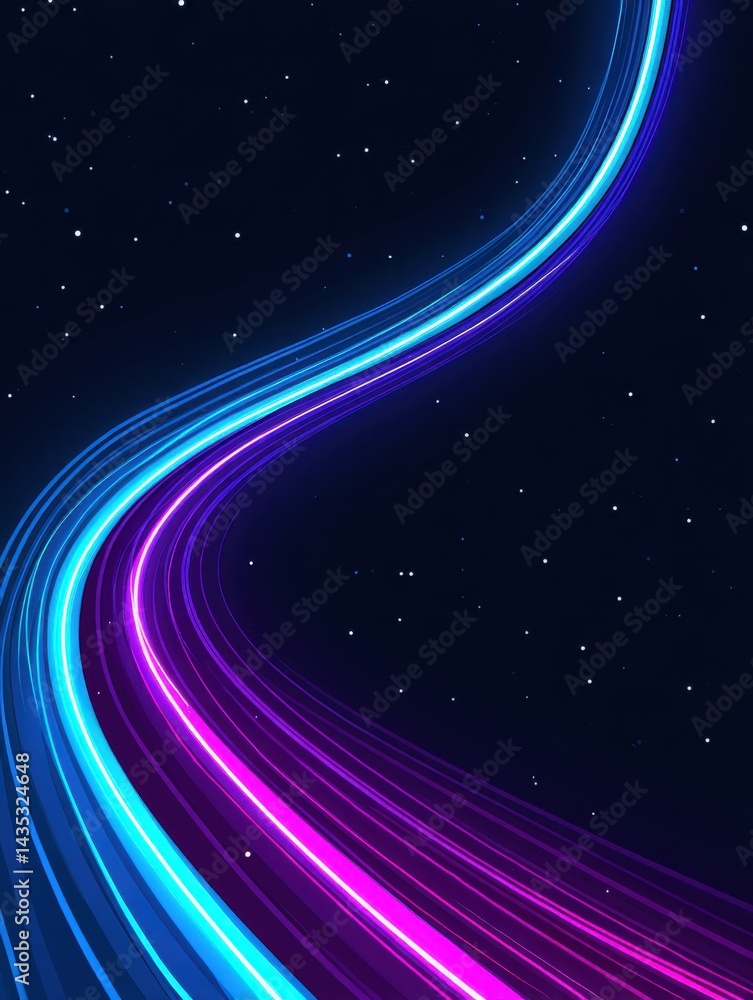 Poster abstract cosmic background with glowing neon lines and starry sky creating a futuristic and dynamic 