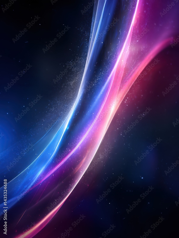 Poster abstract cosmic energy flow with vibrant colors and sparkling particles creating a dynamic and ether