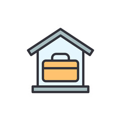 Working at home colored icons, minimalist vector illustration ,simple transparent graphic element .Isolated on white background