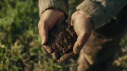 farmer's hands holding soil