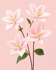 Fototapeta premium A delicate cluster of pale pink columbines blossoms elegantly against a minimalist soft pink background showcasing their intricate details and graceful form in a sophisticated