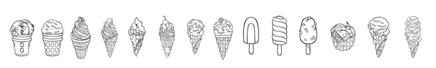 Line sketch ice cream set,  vector illustration