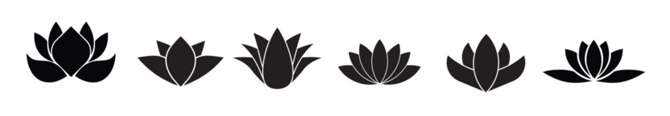 Lotus flowers icon set in flat style, Vector Illustration