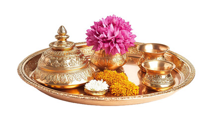 Puja Thali for Religious Rituals and Offerings - Isolated on White Background