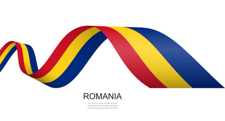 Romania flag on a waving ribbon, Romanian Independence Day concept design.