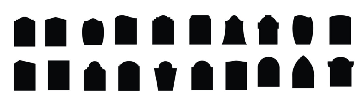 Set of cemetery grave headstone shapes for artwork compositions