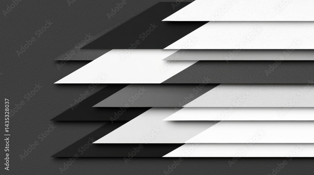 Poster a modern abstract design featuring overlapping black and white triangles.