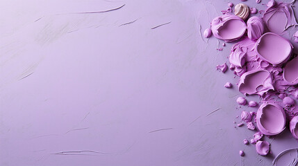 Fototapeta premium Paint splatters create a vivid display on a textured purple background