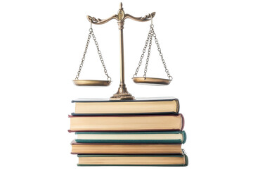 Stacked law books support the scales of justice symbolizing truth knowledge and legal authority