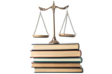 Stacked law books support the scales of justice symbolizing truth knowledge and legal authority