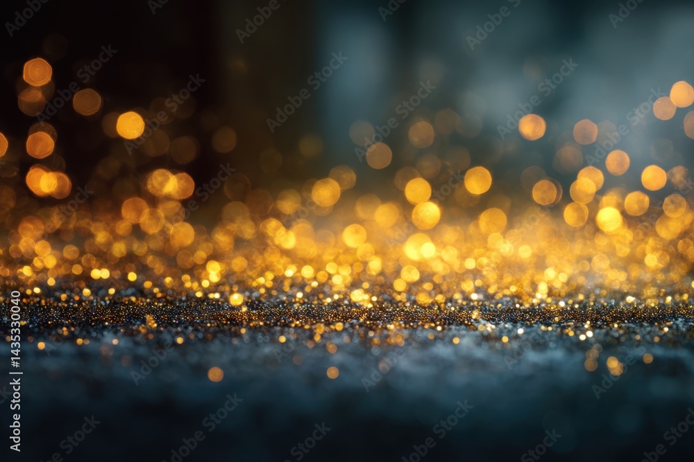 Poster captivating golden bokeh lights shimmering on a dark surface creating a magical and festive atmosphe