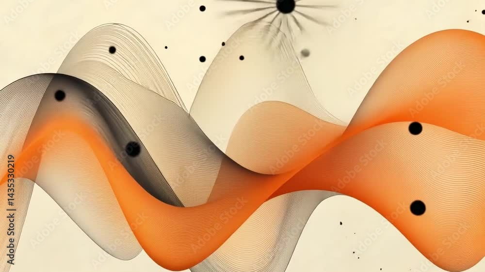 Poster abstract waves in orange and black create dynamic visual flow, enhancing artistic design with smooth