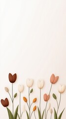 A minimalist illustration features an elegant cluster of stylized fritillaria flowers in muted earth tones against a soft beige background creating a serene and sophisticated