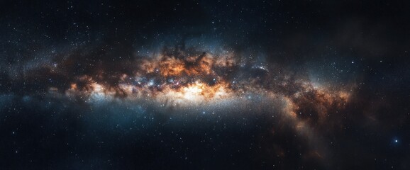 Fototapeta premium Cosmic Nebula A vibrant swirl of orange and blue hues in a dark space filled with stars.