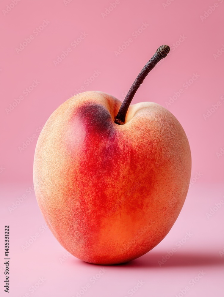 Poster captivating close up of a vibrant peach against a soft pink backdrop showcasing its smooth skin and 