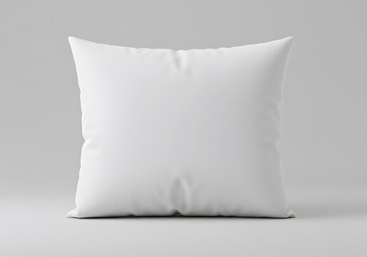 Isolated Square White Pillow on Light Background for Mockup