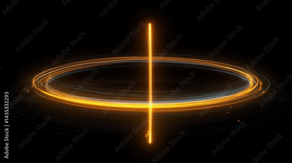 Poster a captivating light pattern with a glowing circular and linear design set against a black background