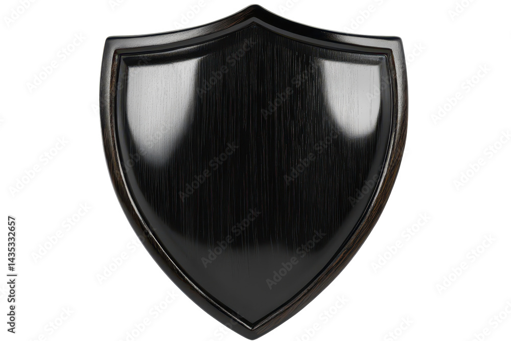 Poster a glossy black shield represents high level security and trust in modern technology and network syst