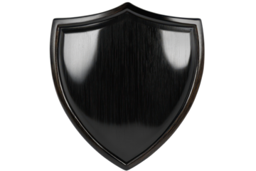 A glossy black shield represents high level security and trust in modern technology and network systems