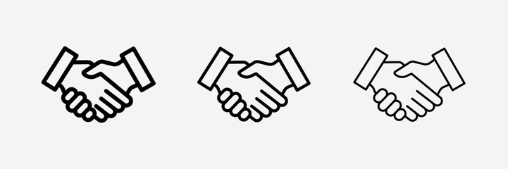 Handshake icon, Business partnership, Contract agreement, Negotiation skills, Client meeting, bold,light,thin stroke.