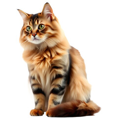 Obraz premium fluffy tabby cat sitting upright. png isolated background. transparent background