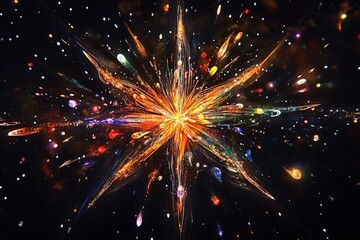 Fototapeta premium Cosmic explosion showcasing vibrant colors and swirling particles in deep space