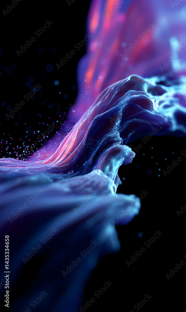 Poster Surreal cosmic flow abstract art, an ethereal rendition with translucent waves and floating particles