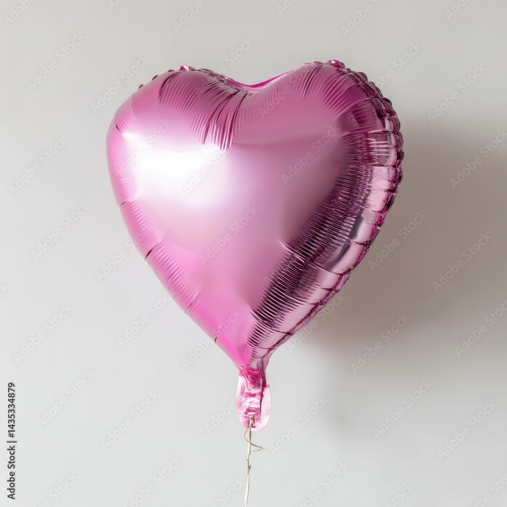 Poster pink heart balloon floating against a white background creating a soft and romantic visual mood perf