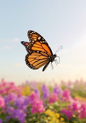 Fototapeta premium Monarch's Golden Hour Flight AI Generated