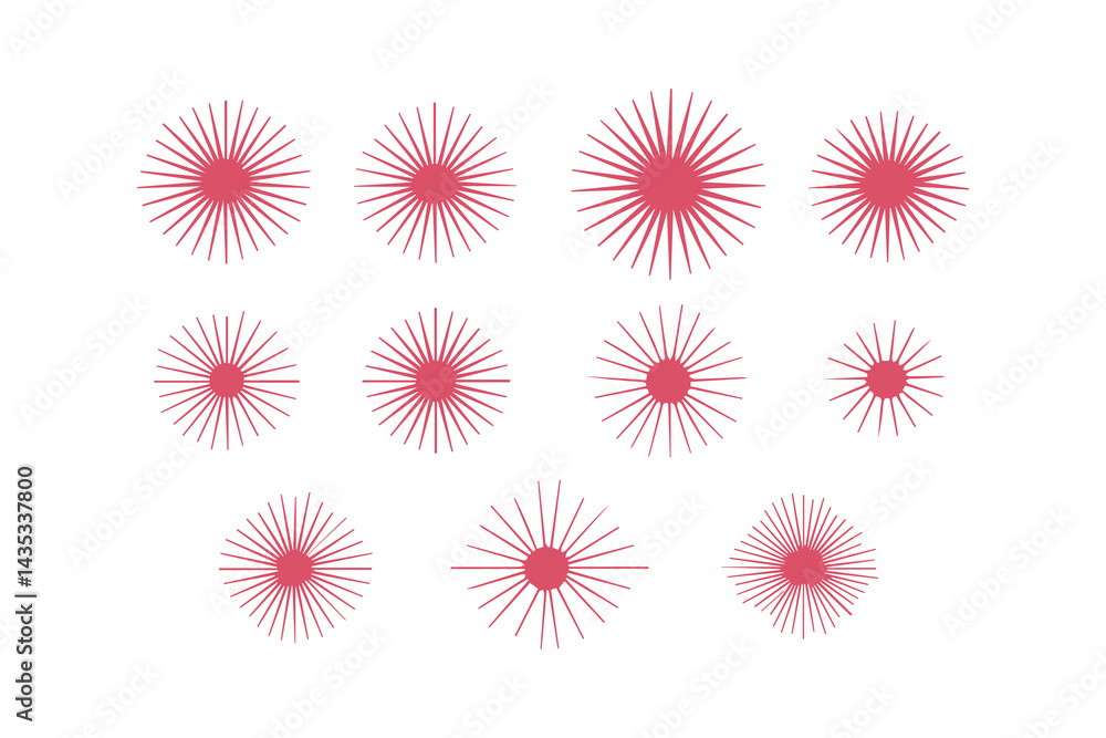 Poster radiant starburst patterns in varying sizes and intensities add vibrant energy