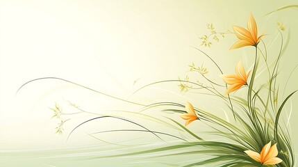 Orange lilies with green grass, and soft background.