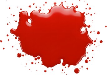 Red Liquid Splatter on White Background with Droplets