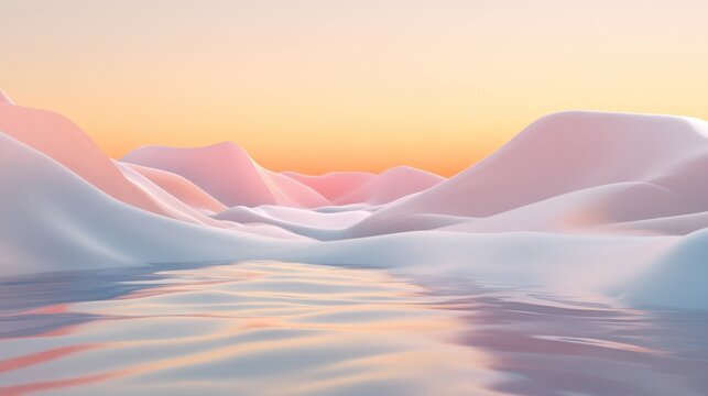 Pastel mountain range reflecting in a tranquil body of water.