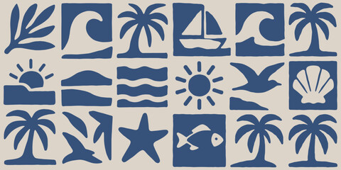 Decorative summer pattern featuring stylized ocean and beach elements creating a playful holiday vibe for design projects