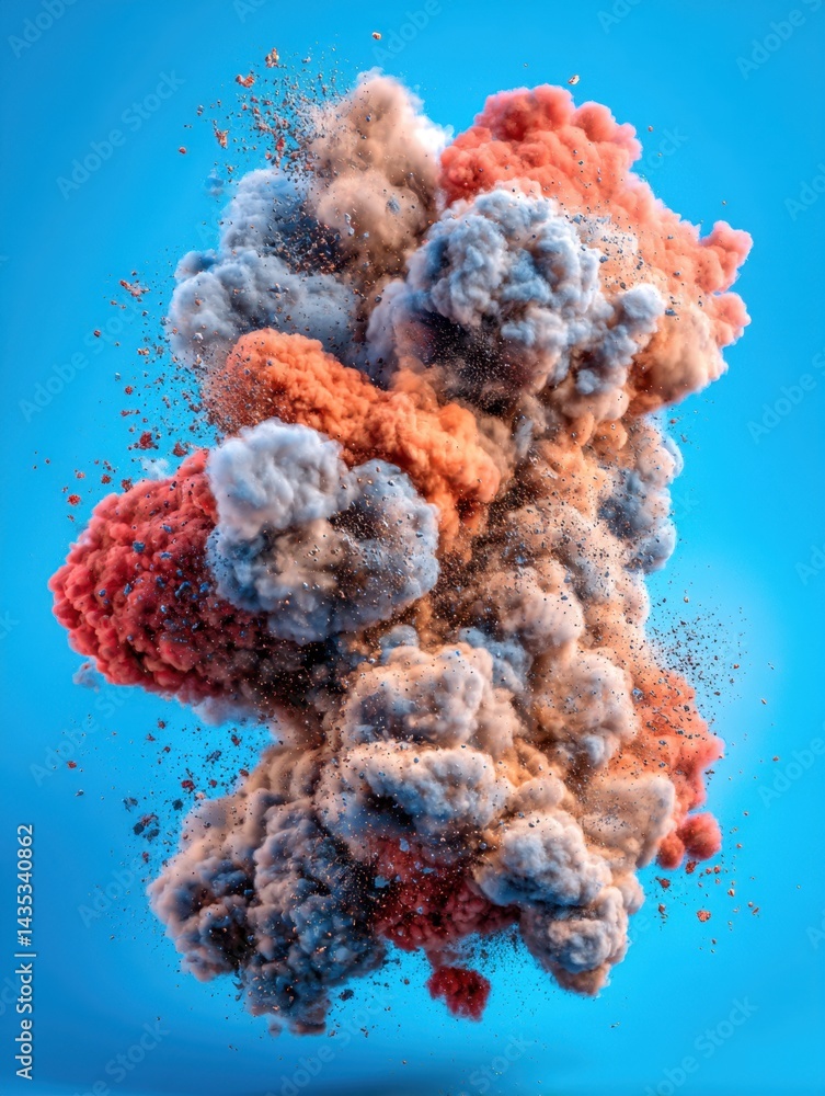 Poster vibrant explosion of colorful powder against a serene blue backdrop creating a dynamic and captivati