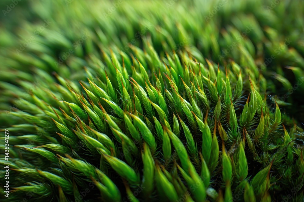 Poster close up of vibrant green moss with sharp tips in a lush forest environment macro photography captur