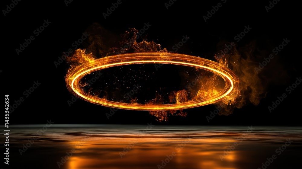 Poster a stunning circular flame effect glowing in the dark, creating a mesmerizing visual experience.