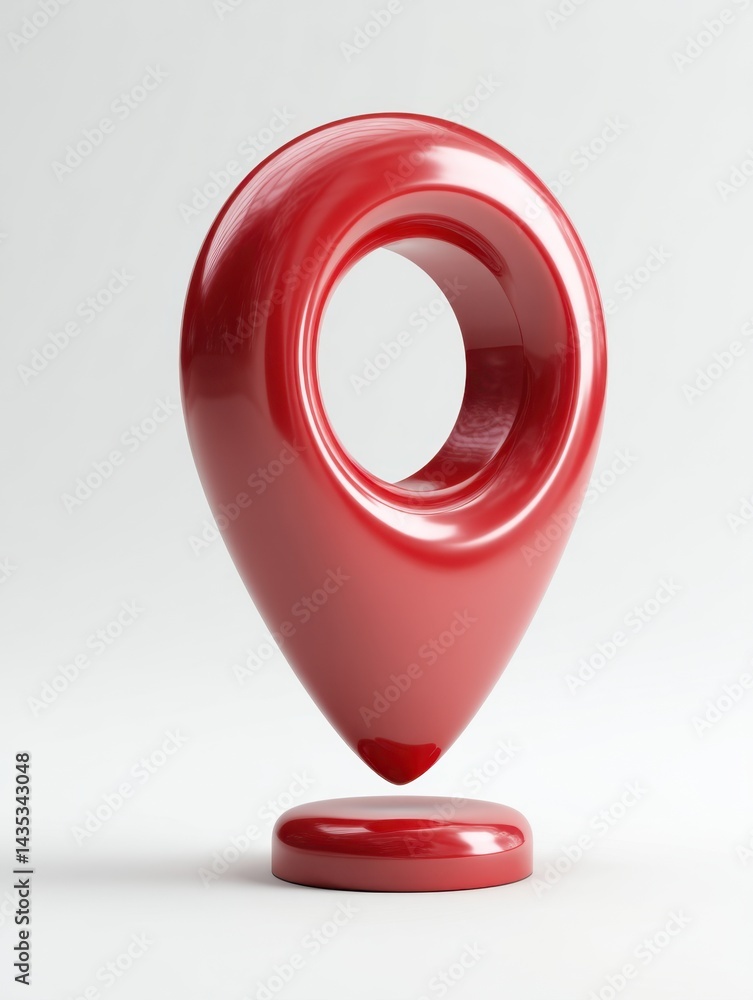 Poster glossy red location pin icon on white background for navigation and direction concept with modern de
