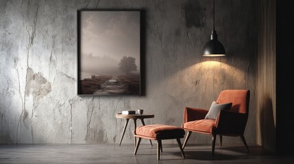 A stylish living space featuring modern furniture, ambient lighting, and artistic decor, perfect for relaxation.