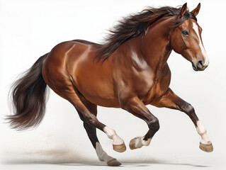 Obraz premium Majestic Brown Horse Running Gracefully in Studio on White Background