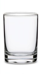 A pristine, empty glass tumbler, isolated on a pure white background, perfect for showcasing refreshing green smoothies or other healthy beverages in vibrant advertisements and
