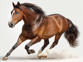 Obraz premium Majestic Brown Horse Running Gracefully in Studio on White Background