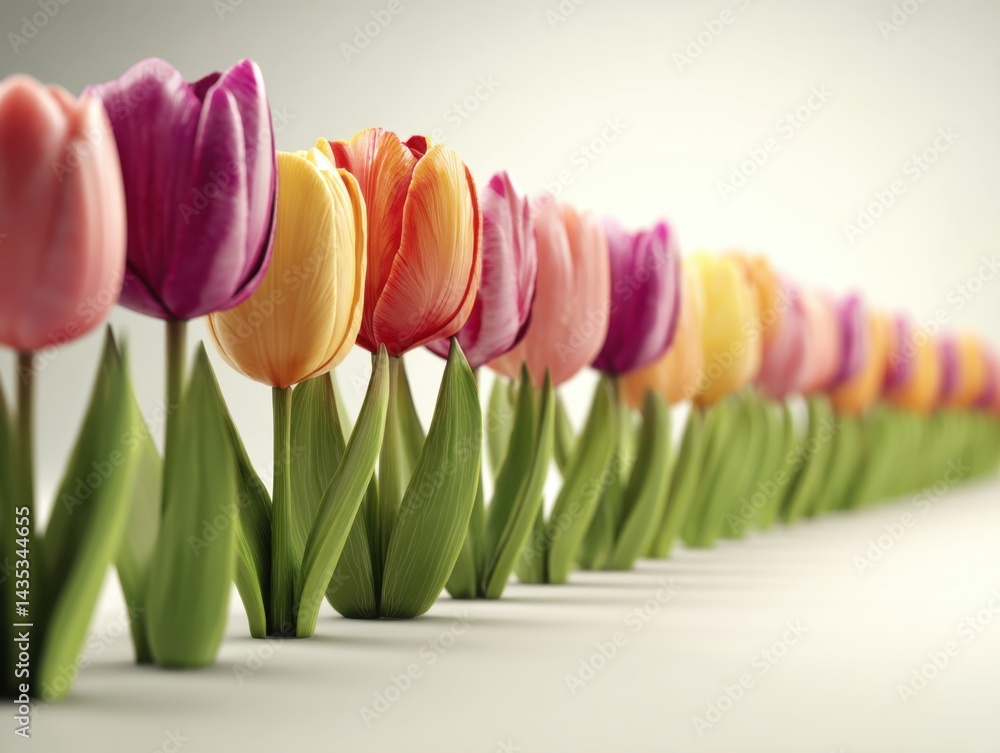 Aufkleber row of colorful tulips in a serene setting capturing the beauty of spring flowers in full bloom with