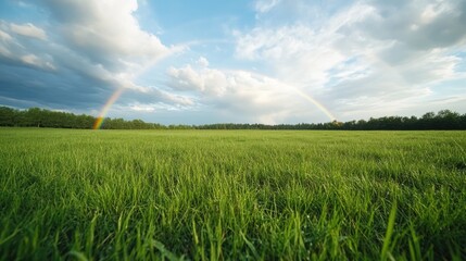 Fototapeta premium Rainbow over a grassy field