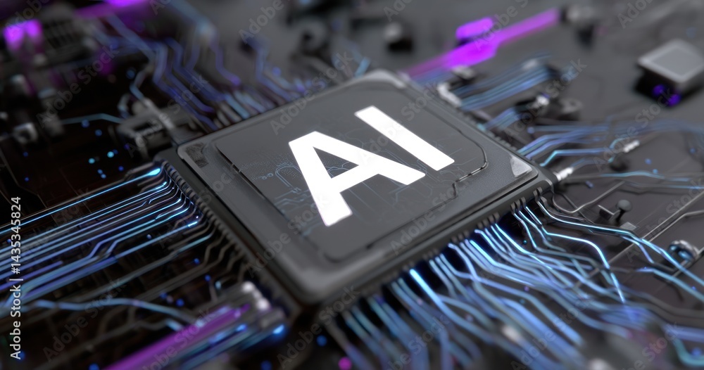 Poster close-up of an ai chip with intricate circuit design, symbolizing innovation in technology and artif